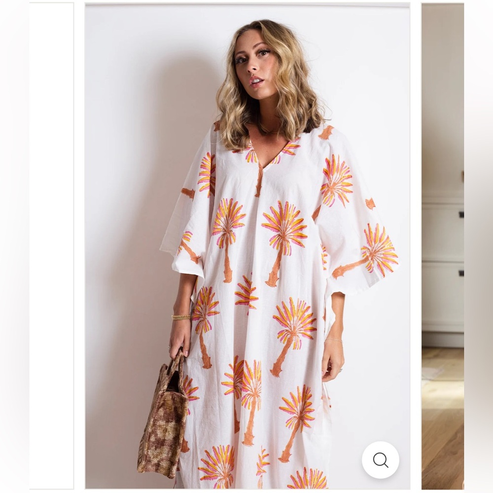 Women's White and Orange Palm Tree Swim Coverup